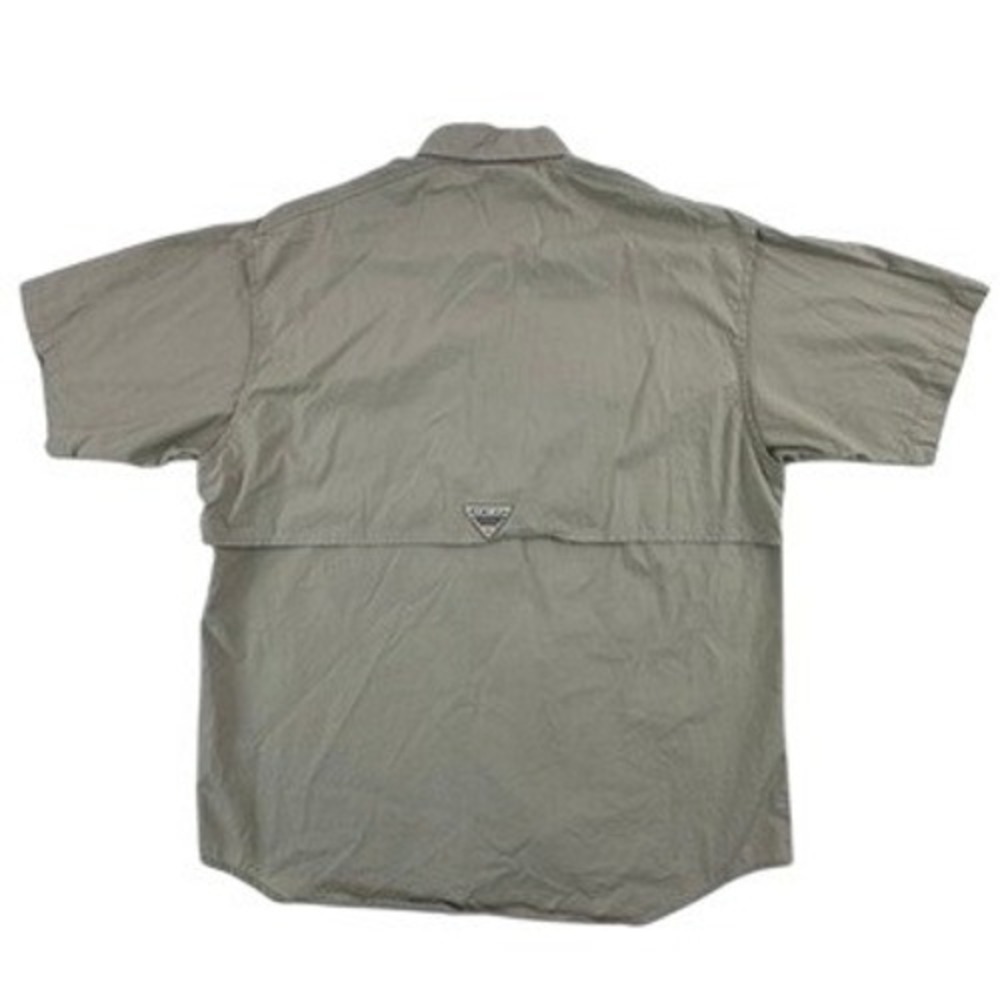 Columbia Mens S PFG Fishing Shirt Tan Short Sleeve NCC Pennant FM7130 - Picture 2 of 14